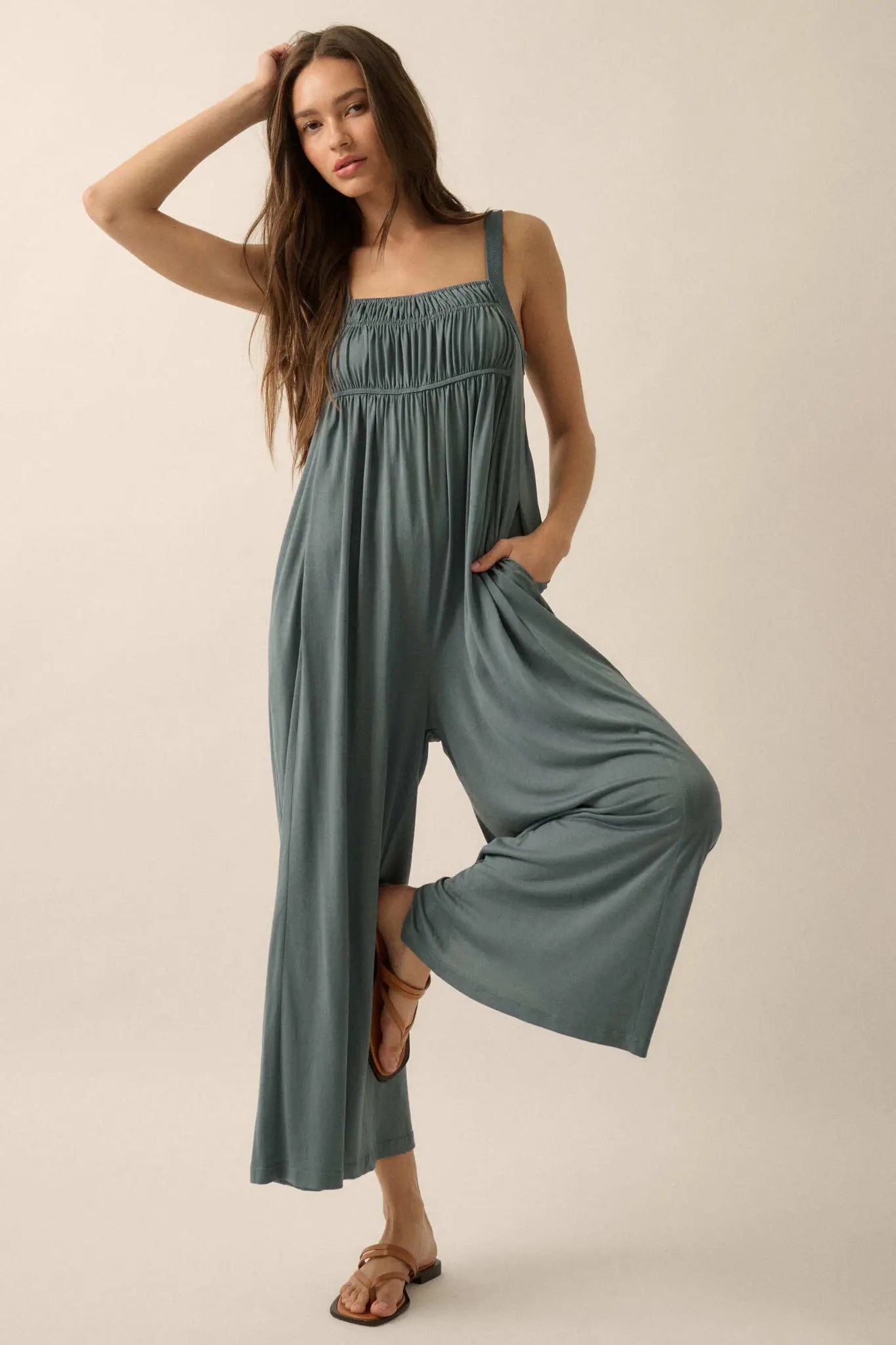 Better Than Ever Gathered Wide-Leg Modal Jumpsuit