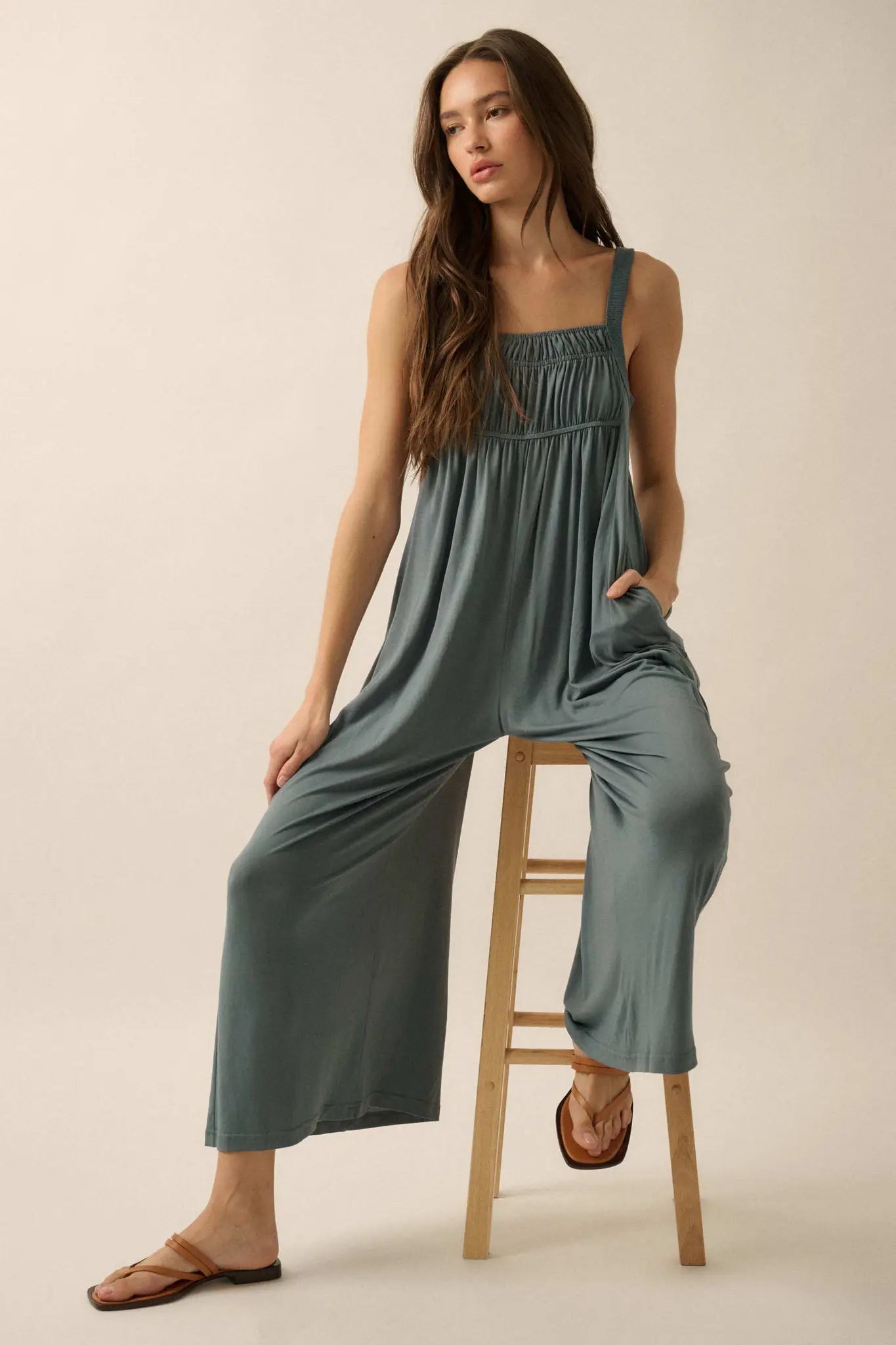 Better Than Ever Gathered Wide-Leg Modal Jumpsuit