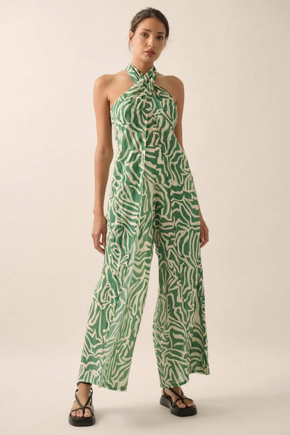 Roaming Soul Abstract Convertible Halter Jumpsuit