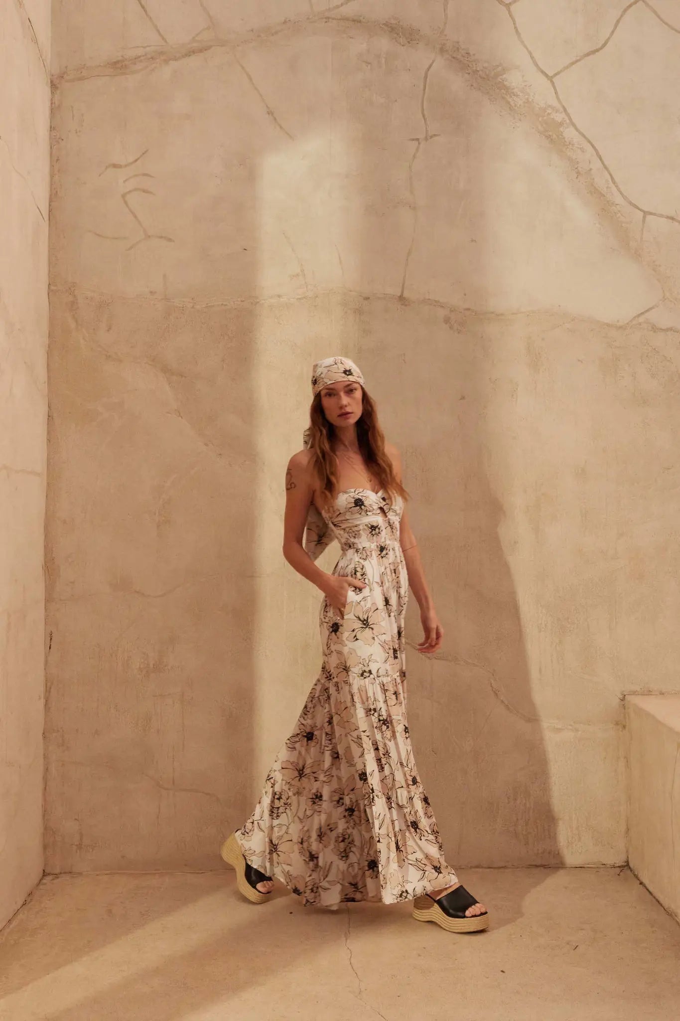 Fresh Winds Floral Crepe Tiered Wide-Leg Jumpsuit