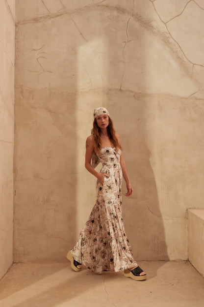 Fresh Winds Floral Crepe Tiered Wide-Leg Jumpsuit