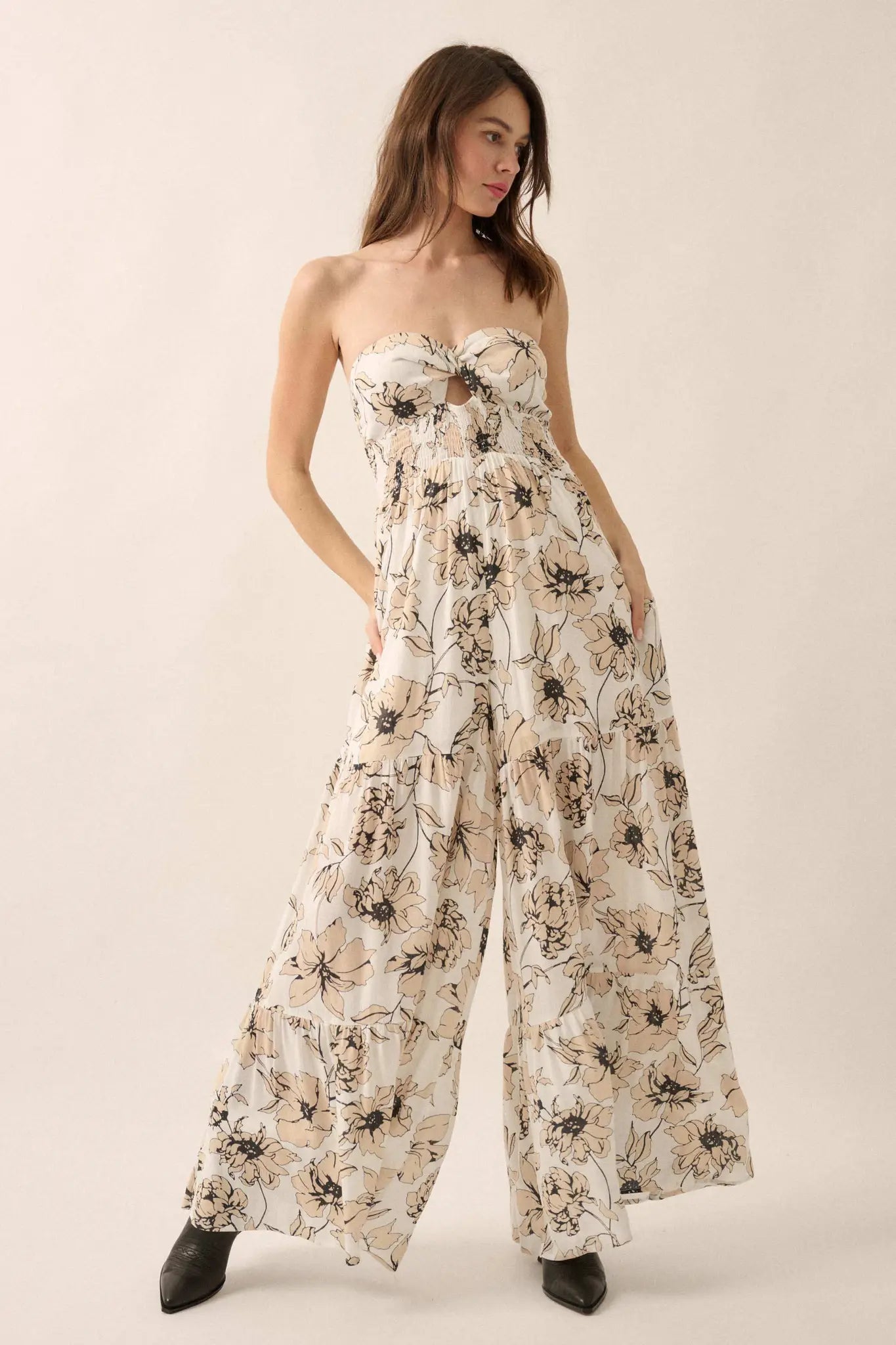 Fresh Winds Floral Crepe Tiered Wide-Leg Jumpsuit
