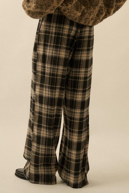 Plaid Influence Wide-Leg Drawstring Flannel Pants