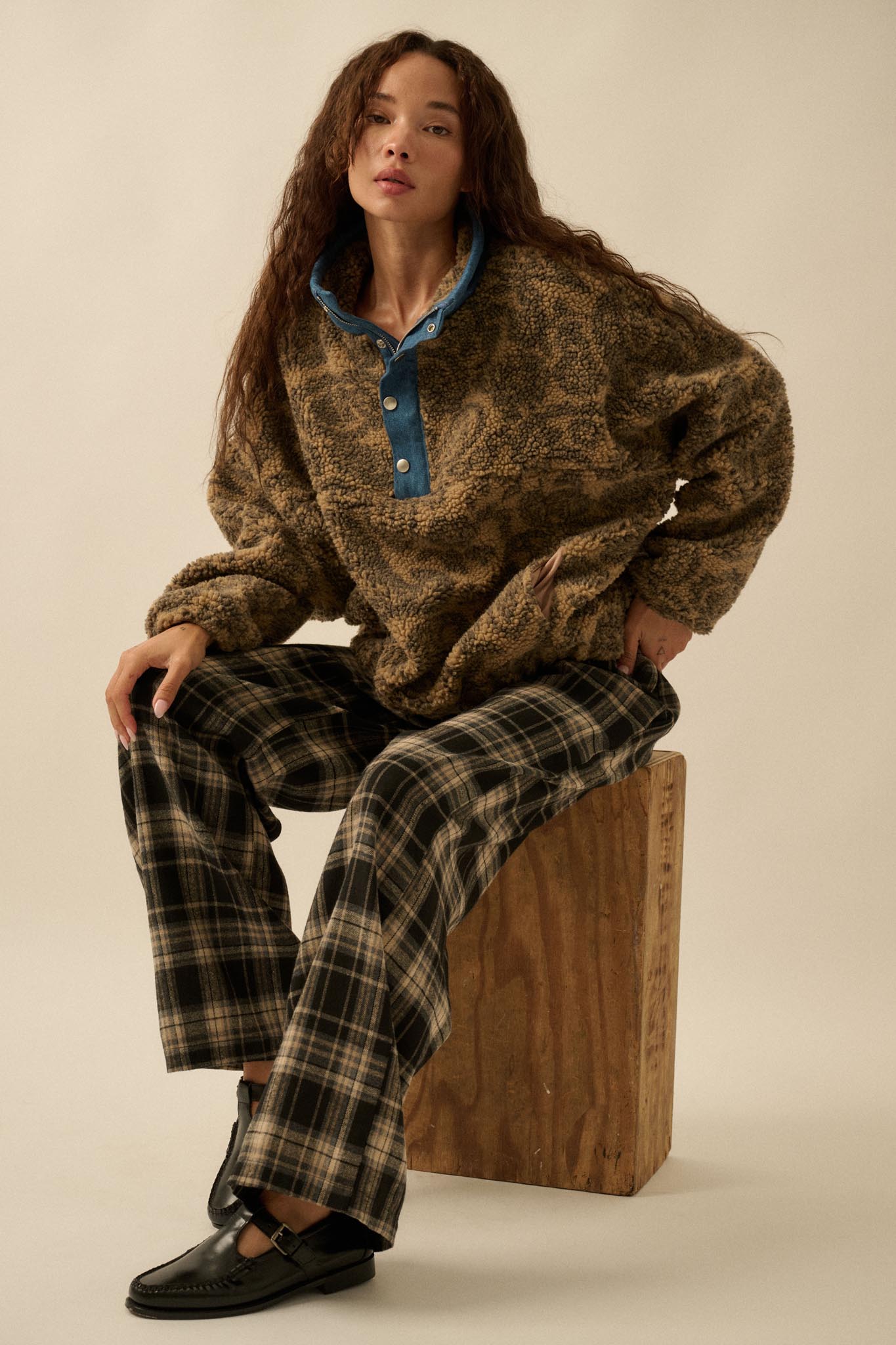 Plaid Influence Wide-Leg Drawstring Flannel Pants