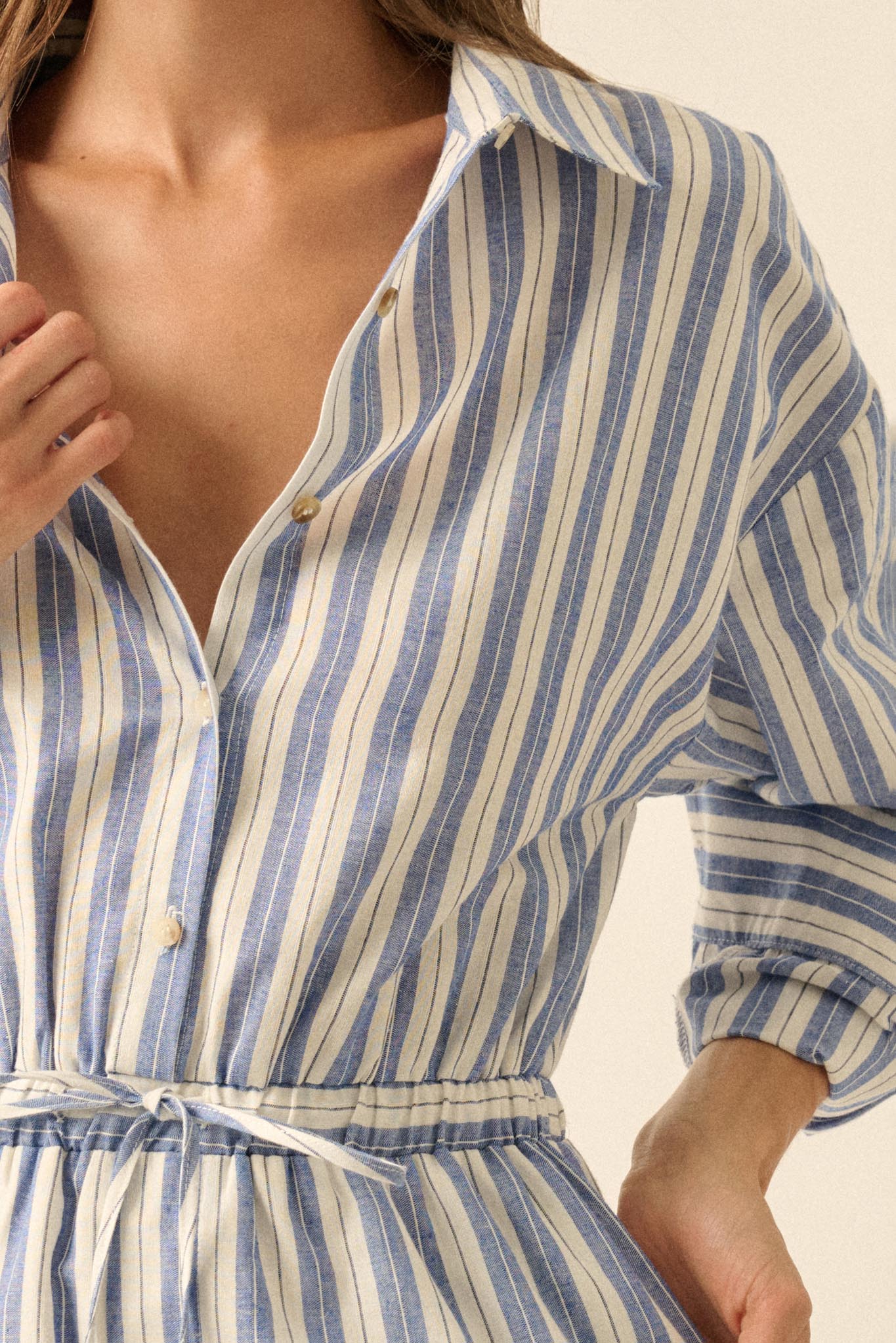 Lake Days Striped Drawstring Shirt Romper