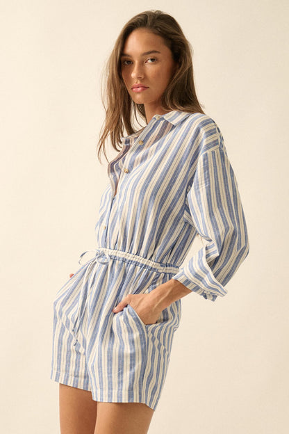 Lake Days Striped Drawstring Shirt Romper