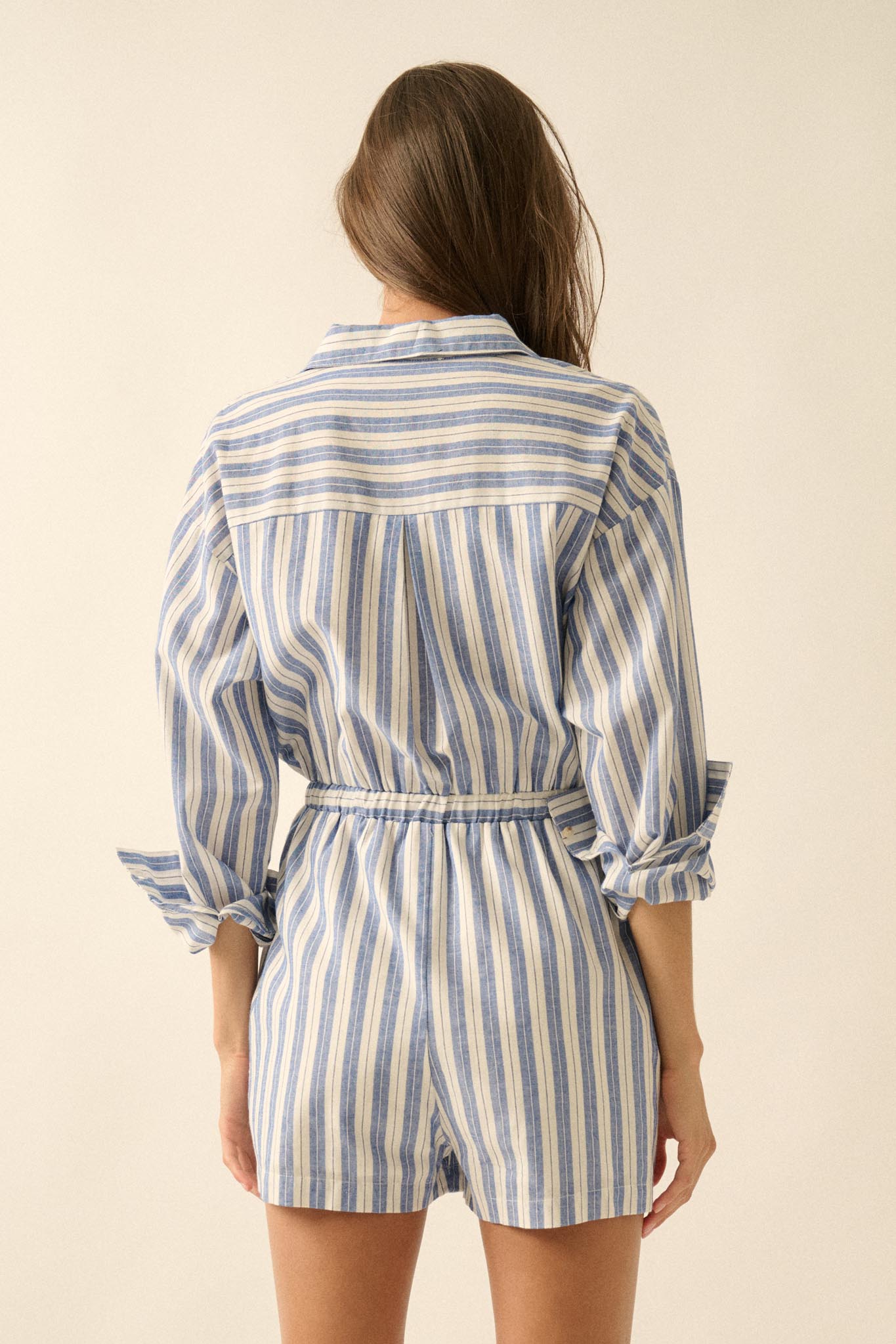 Lake Days Striped Drawstring Shirt Romper
