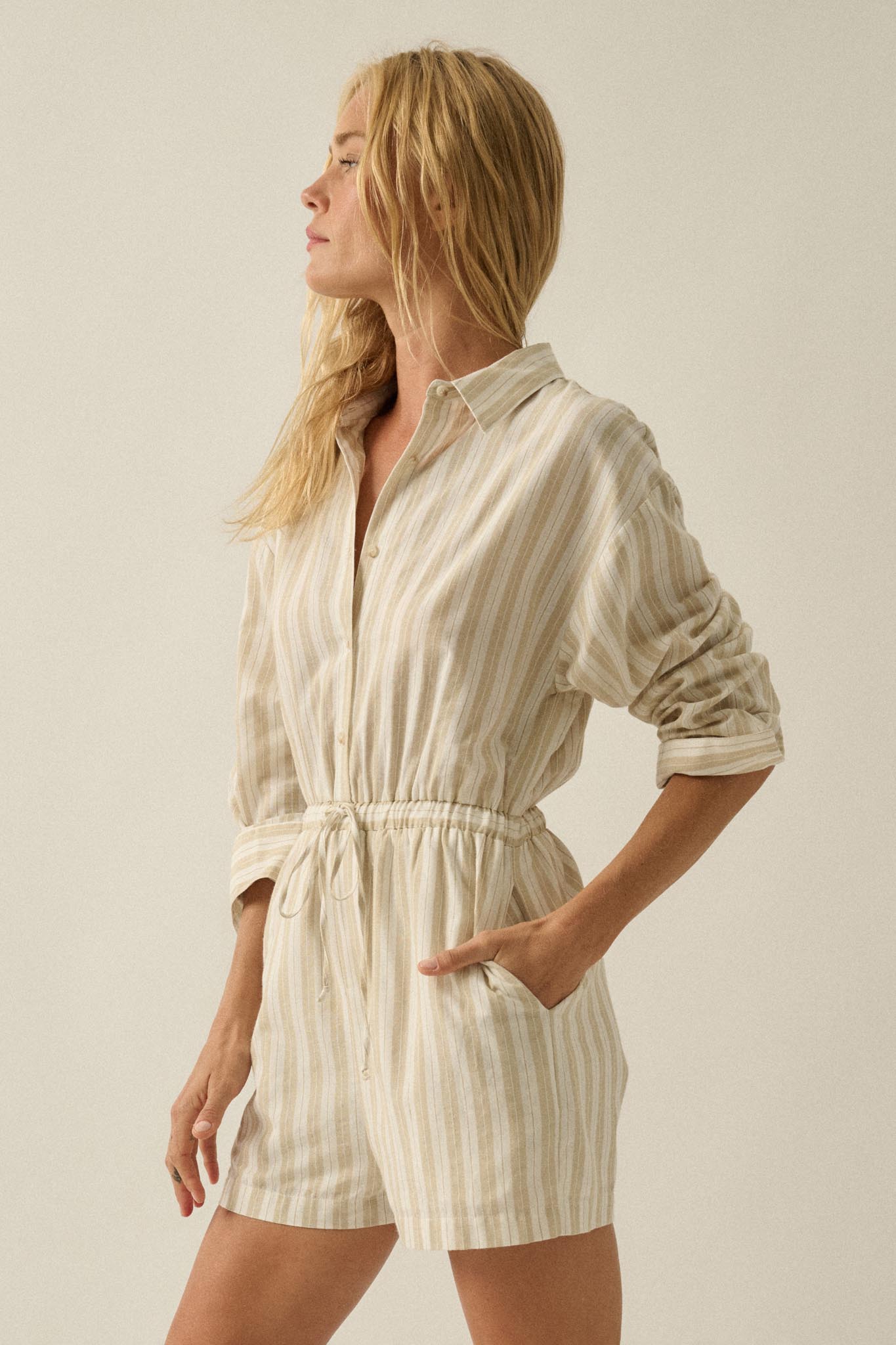 Lake Days Striped Drawstring Shirt Romper