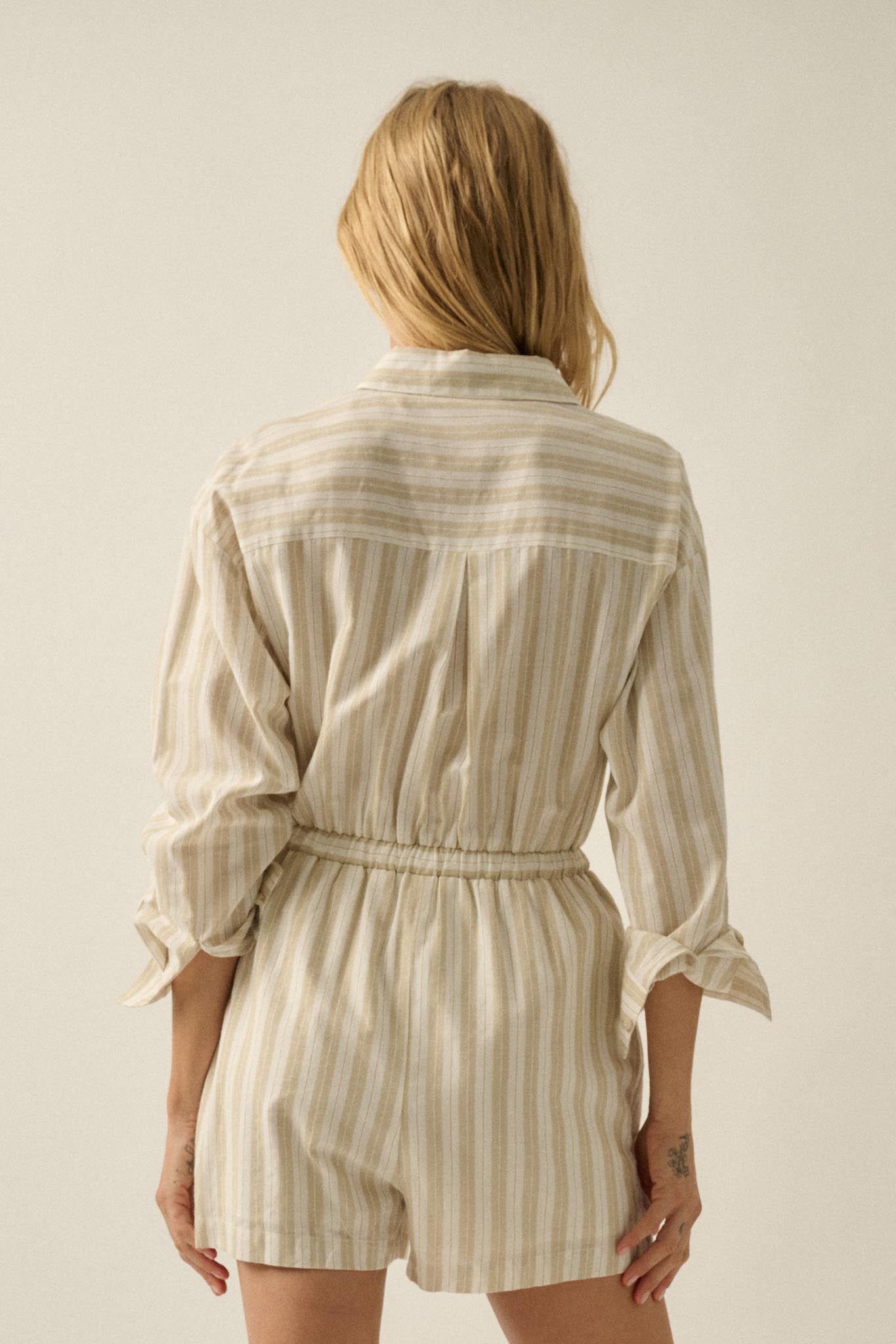 Lake Days Striped Drawstring Shirt Romper