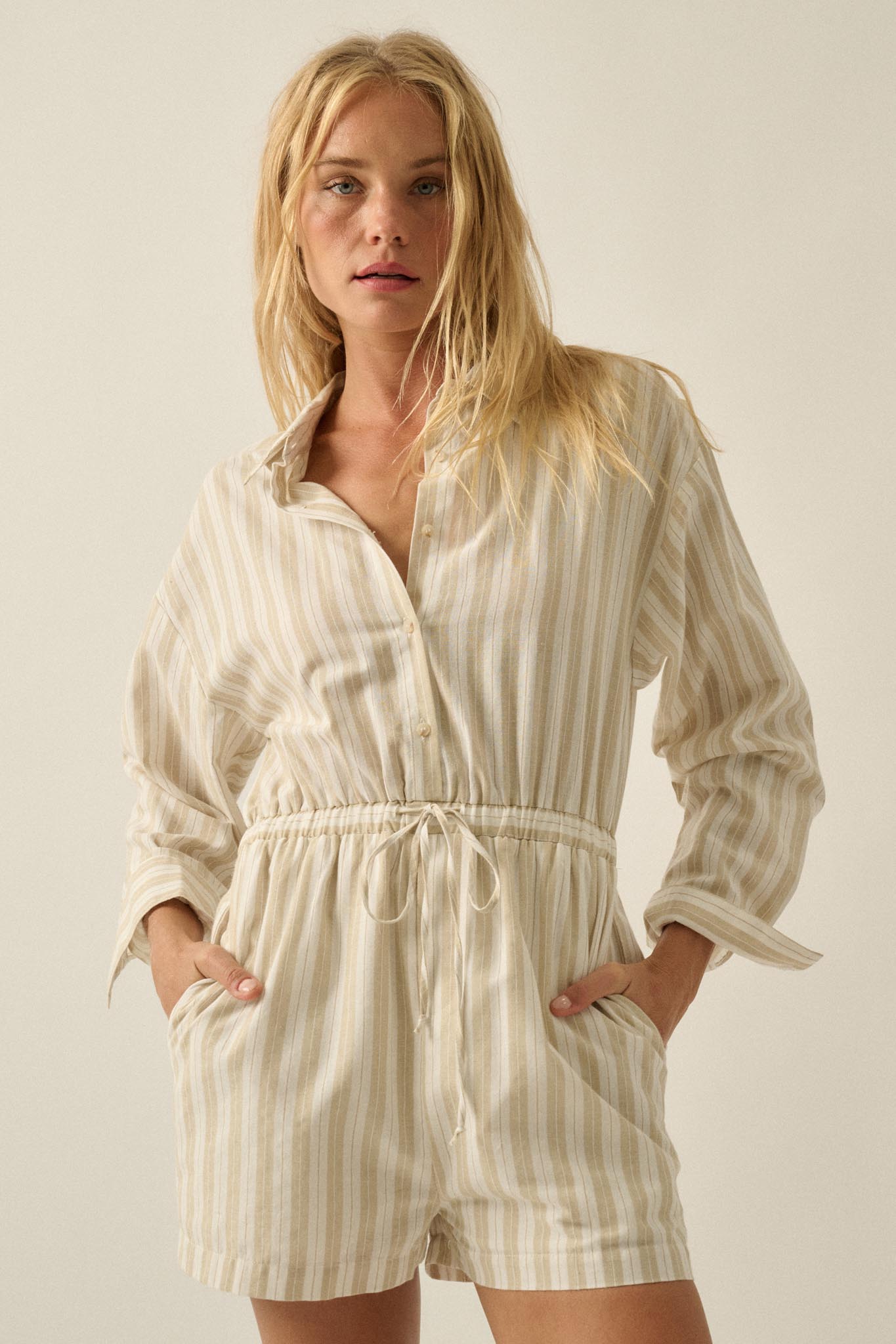 Lake Days Striped Drawstring Shirt Romper