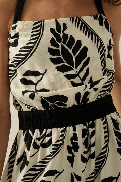 Jungle Queen Tropical-Print Wide-Leg Halter Jumpsuit