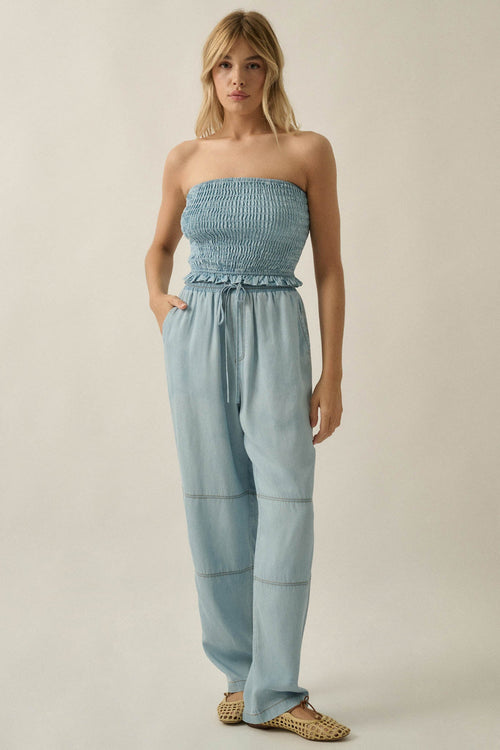 Chasing Clouds Denim Drawstring Barrel Pants