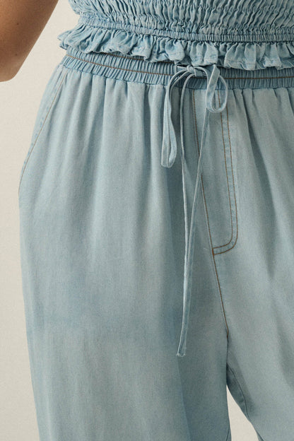 Chasing Clouds Denim Drawstring Barrel Pants