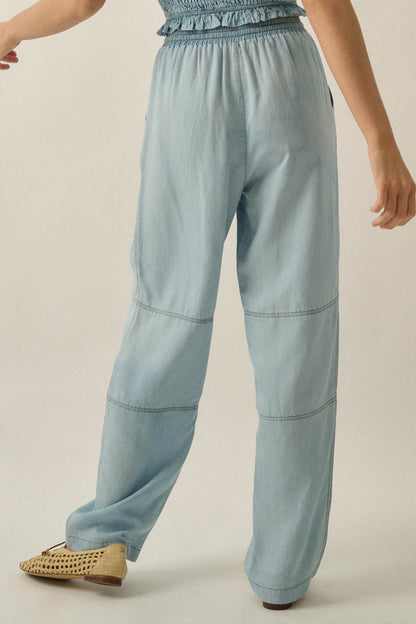Chasing Clouds Denim Drawstring Barrel Pants