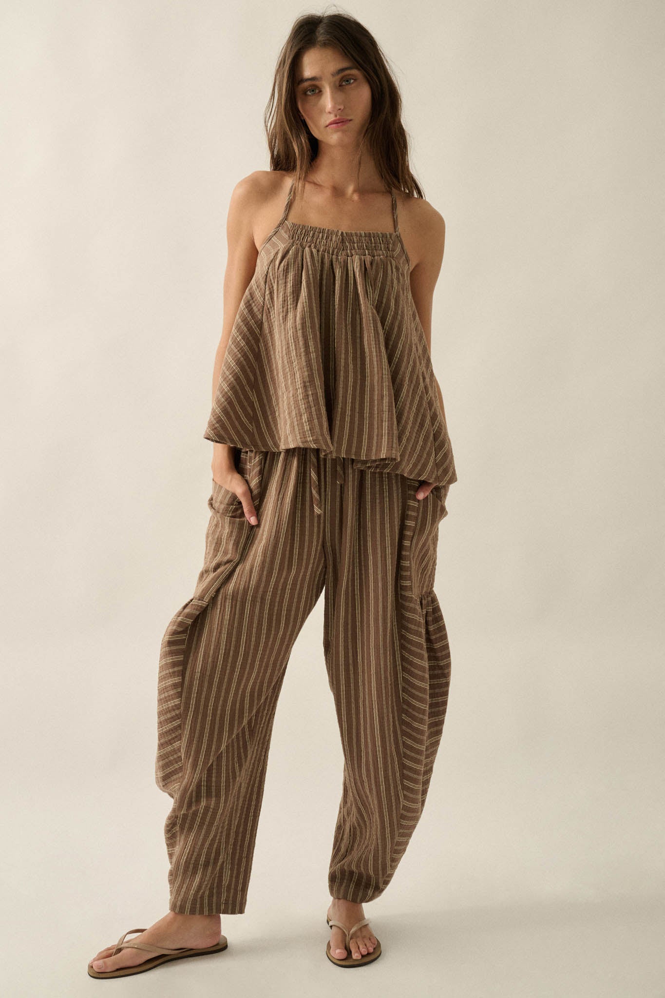 Line in the Sand Striped Cotton Barrel Pants