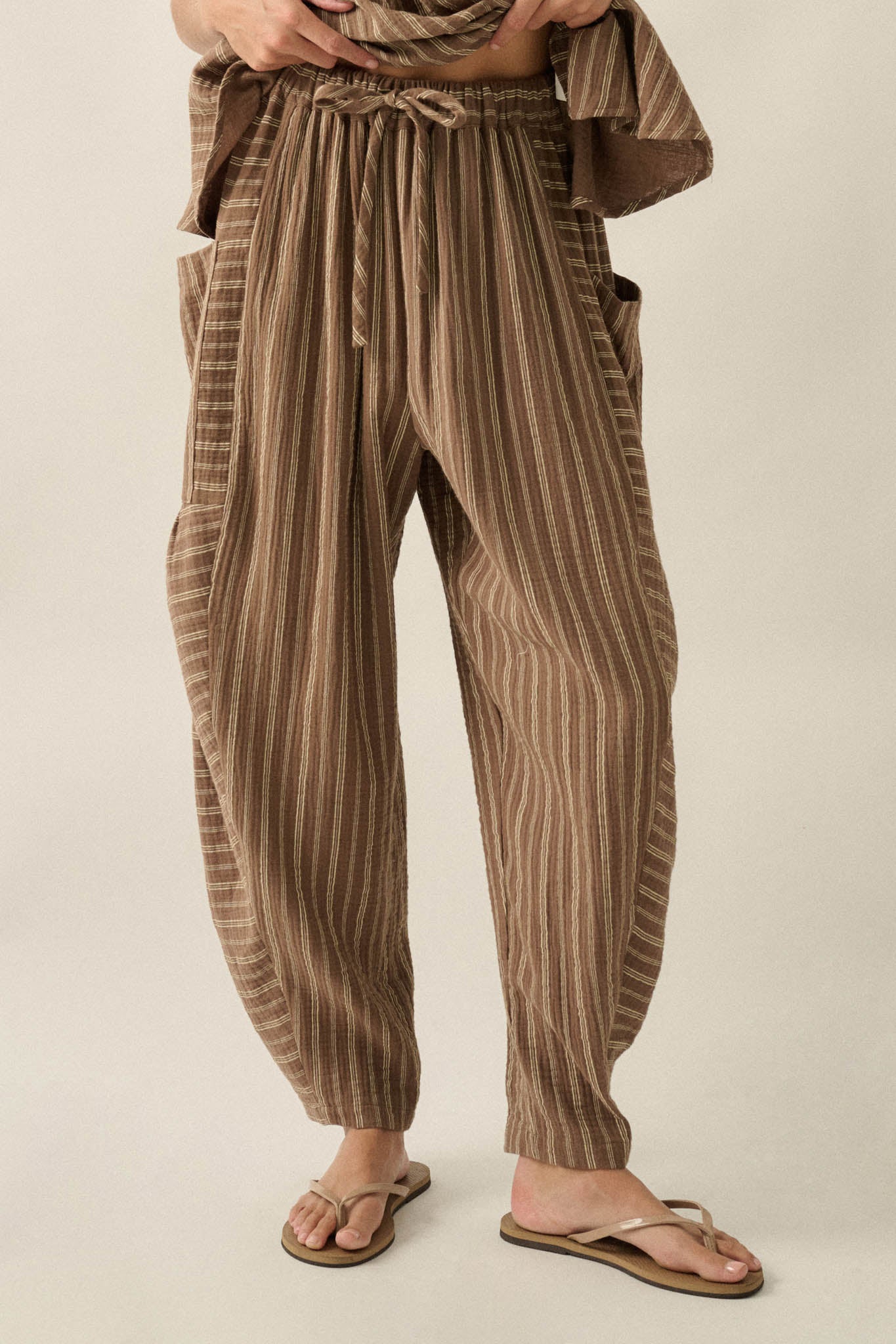 Line in the Sand Striped Cotton Barrel Pants