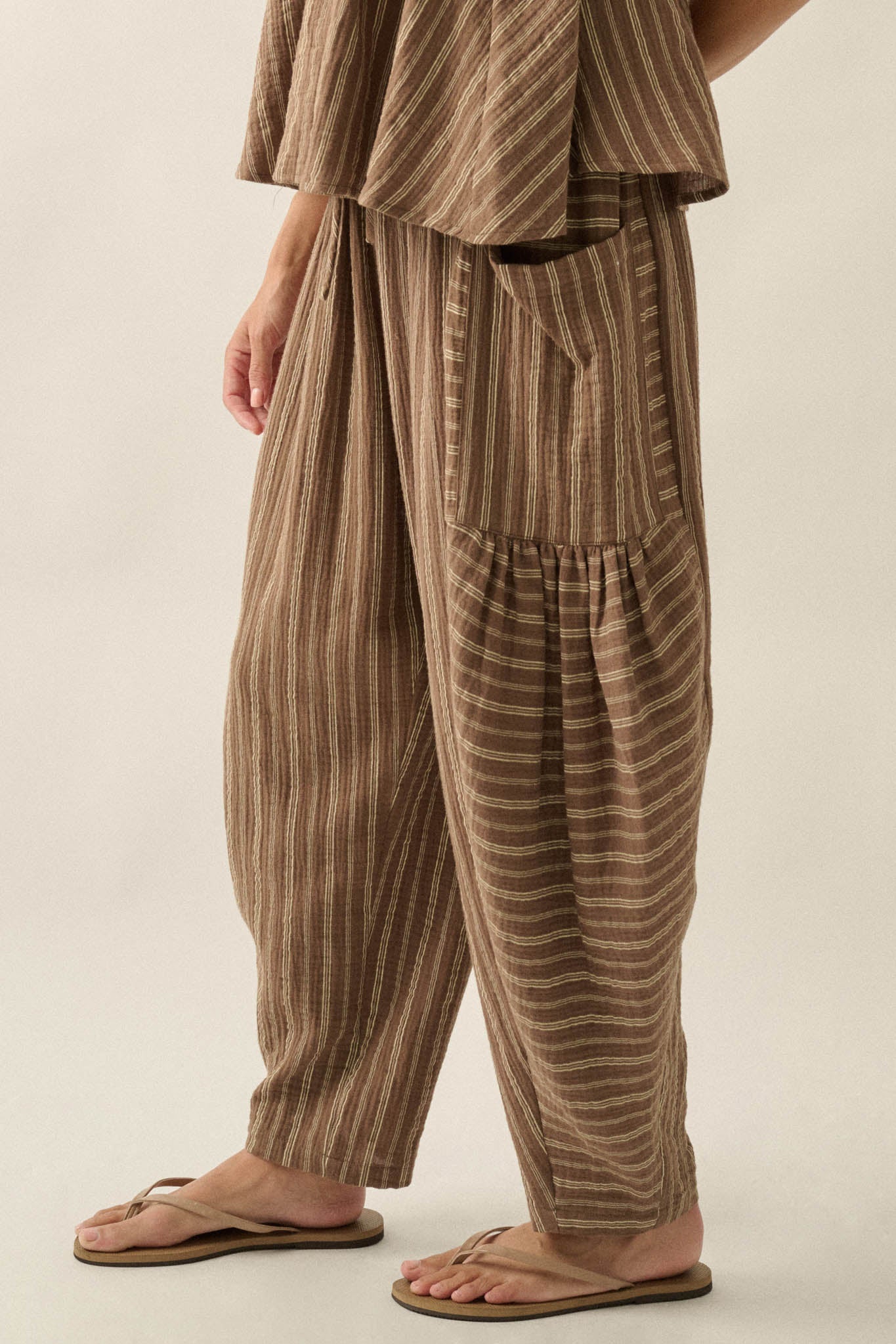 Line in the Sand Striped Cotton Barrel Pants
