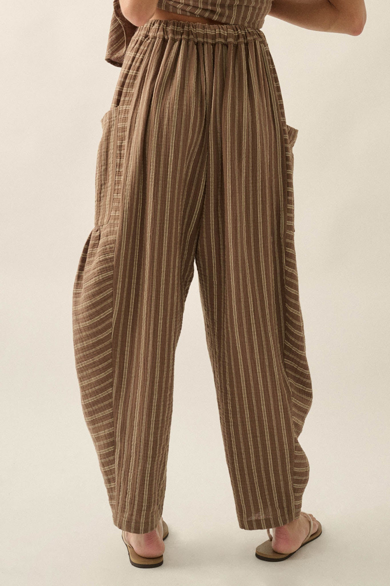 Line in the Sand Striped Cotton Barrel Pants