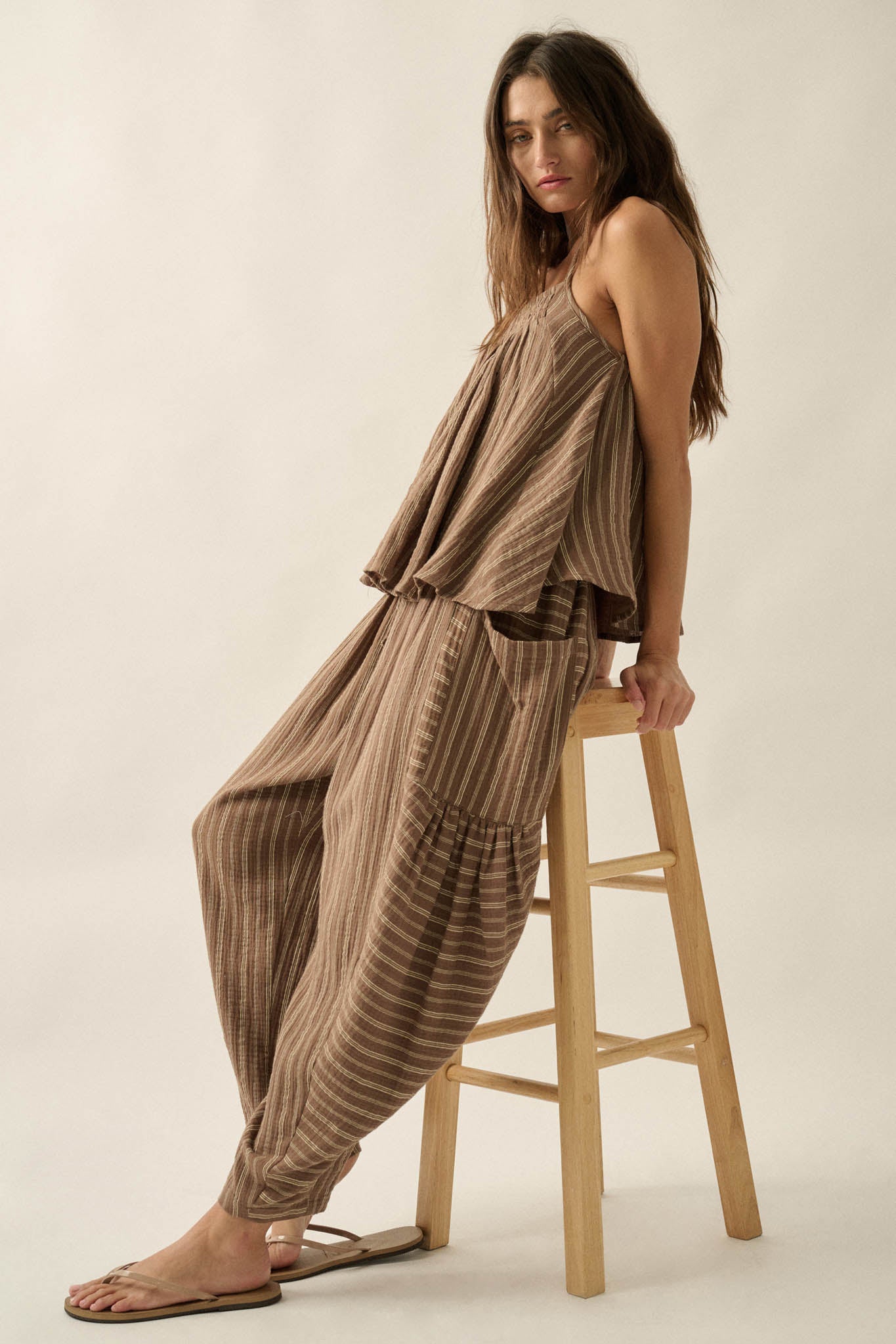 Line in the Sand Striped Cotton Barrel Pants