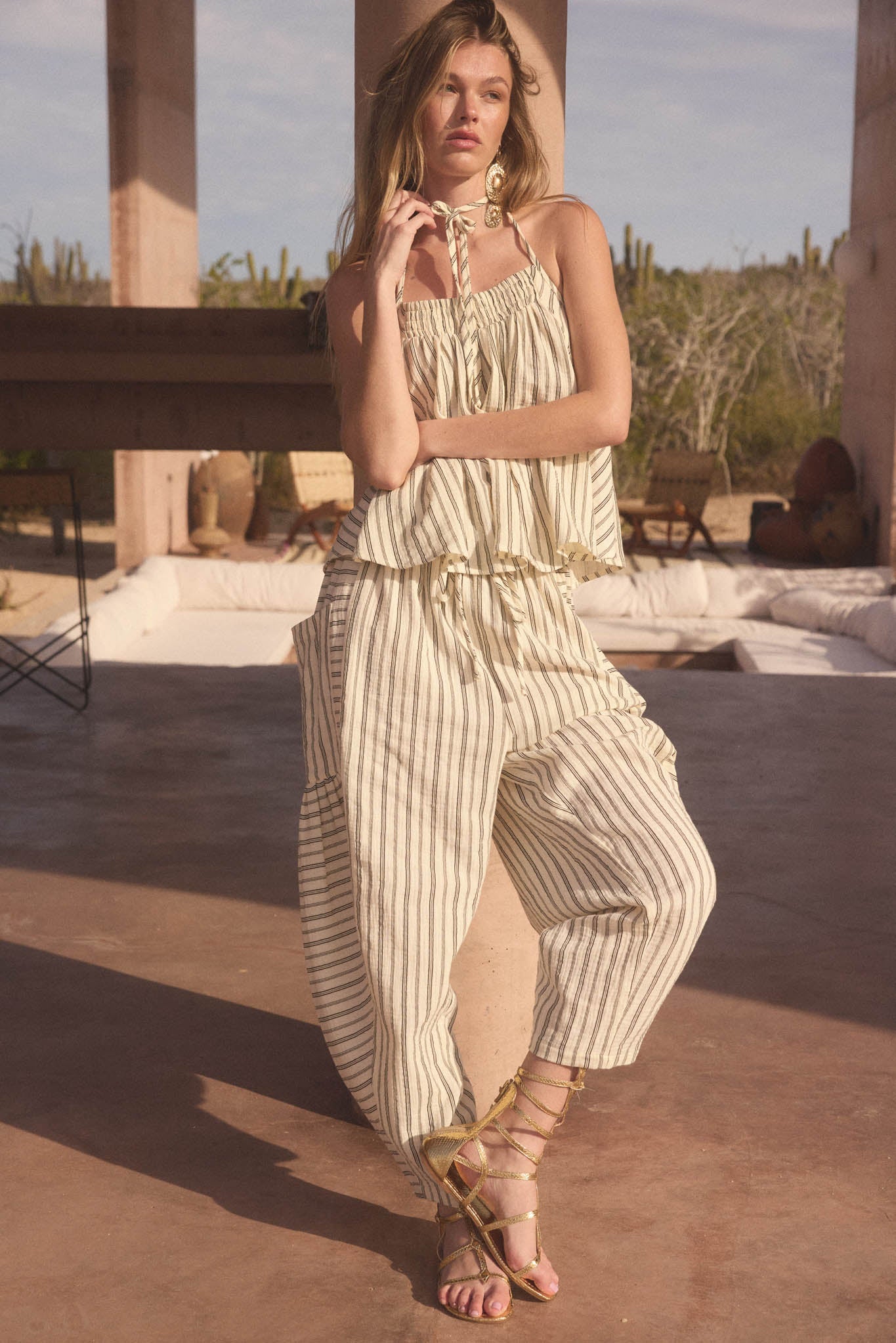 Line in the Sand Striped Cotton Barrel Pants