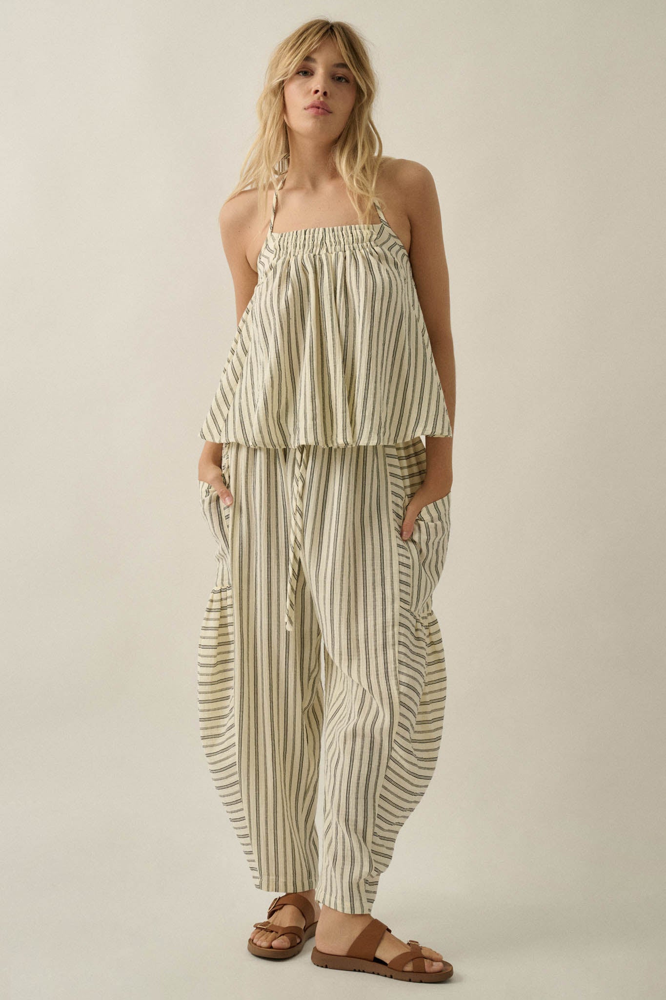 Line in the Sand Striped Cotton Barrel Pants