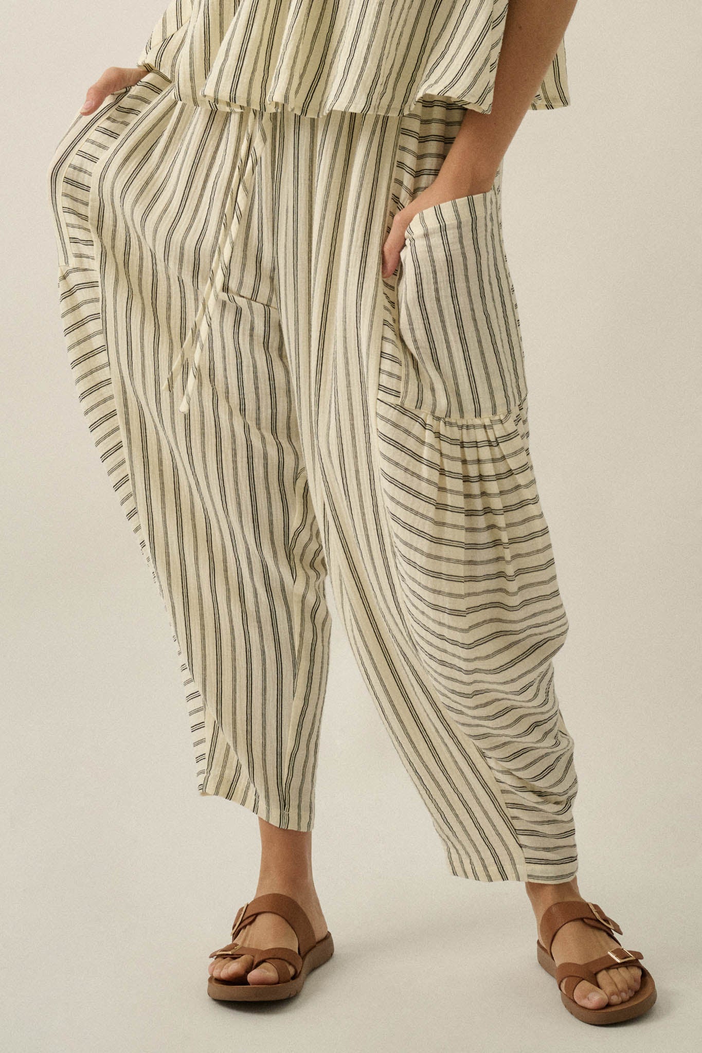 Line in the Sand Striped Cotton Barrel Pants