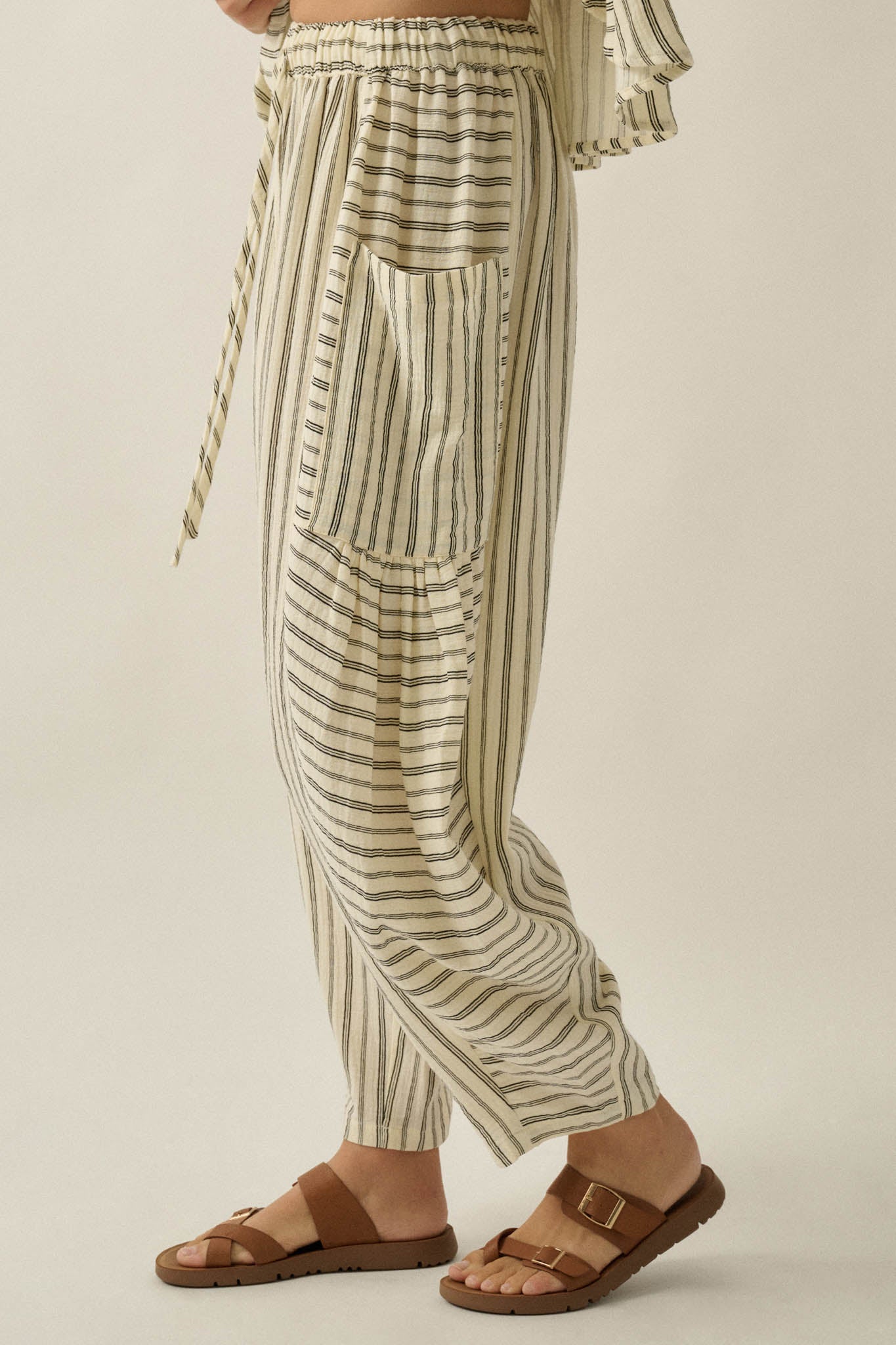 Line in the Sand Striped Cotton Barrel Pants