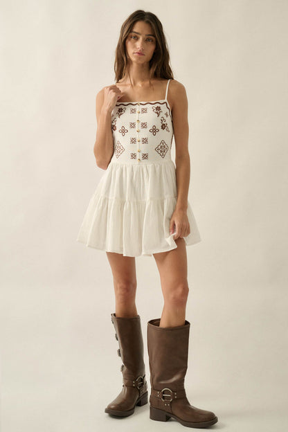 Embroidered Garden Cotton Tiered Ruffle Romper