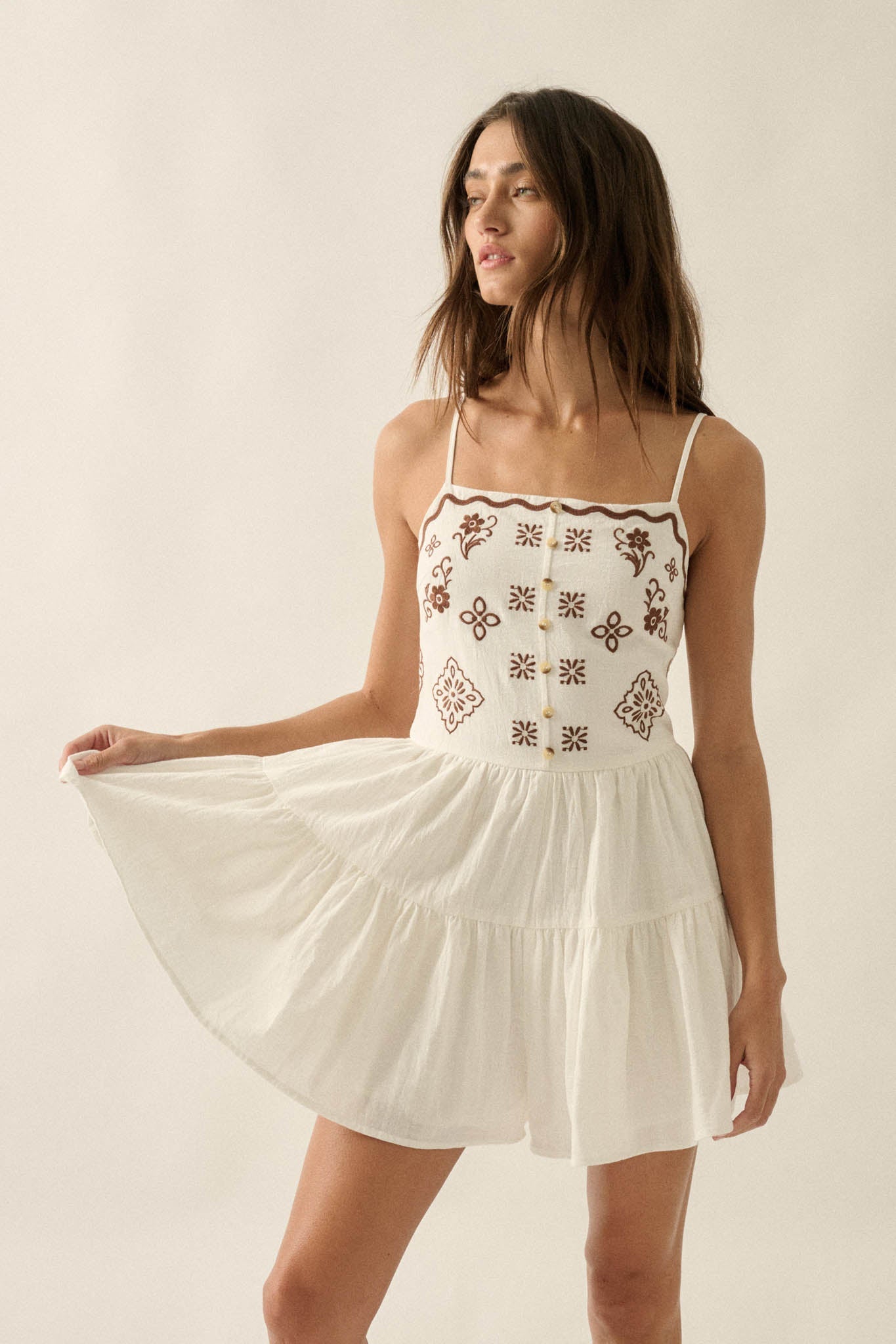 Embroidered Garden Cotton Tiered Ruffle Romper