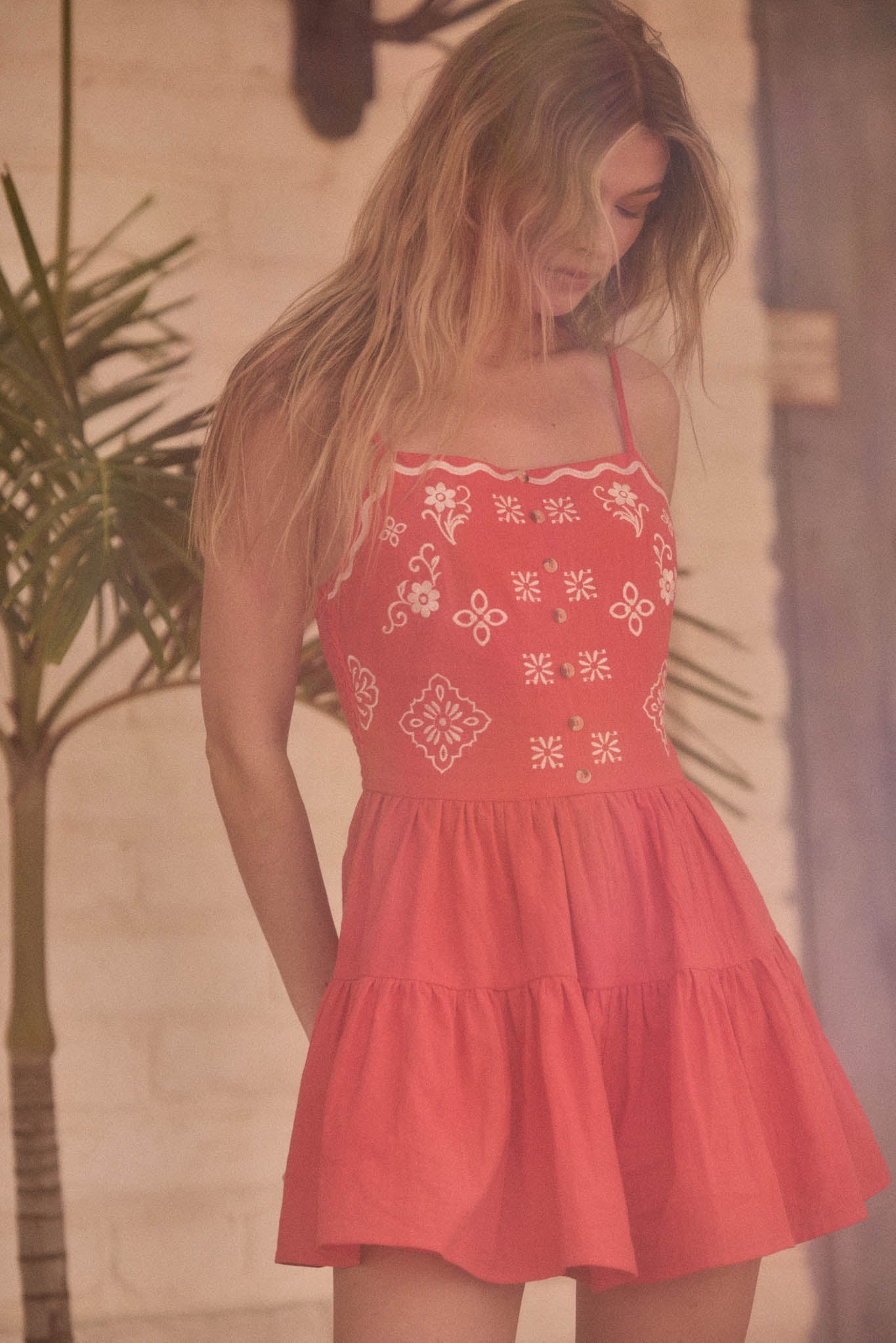 Embroidered Garden Cotton Tiered Ruffle Romper