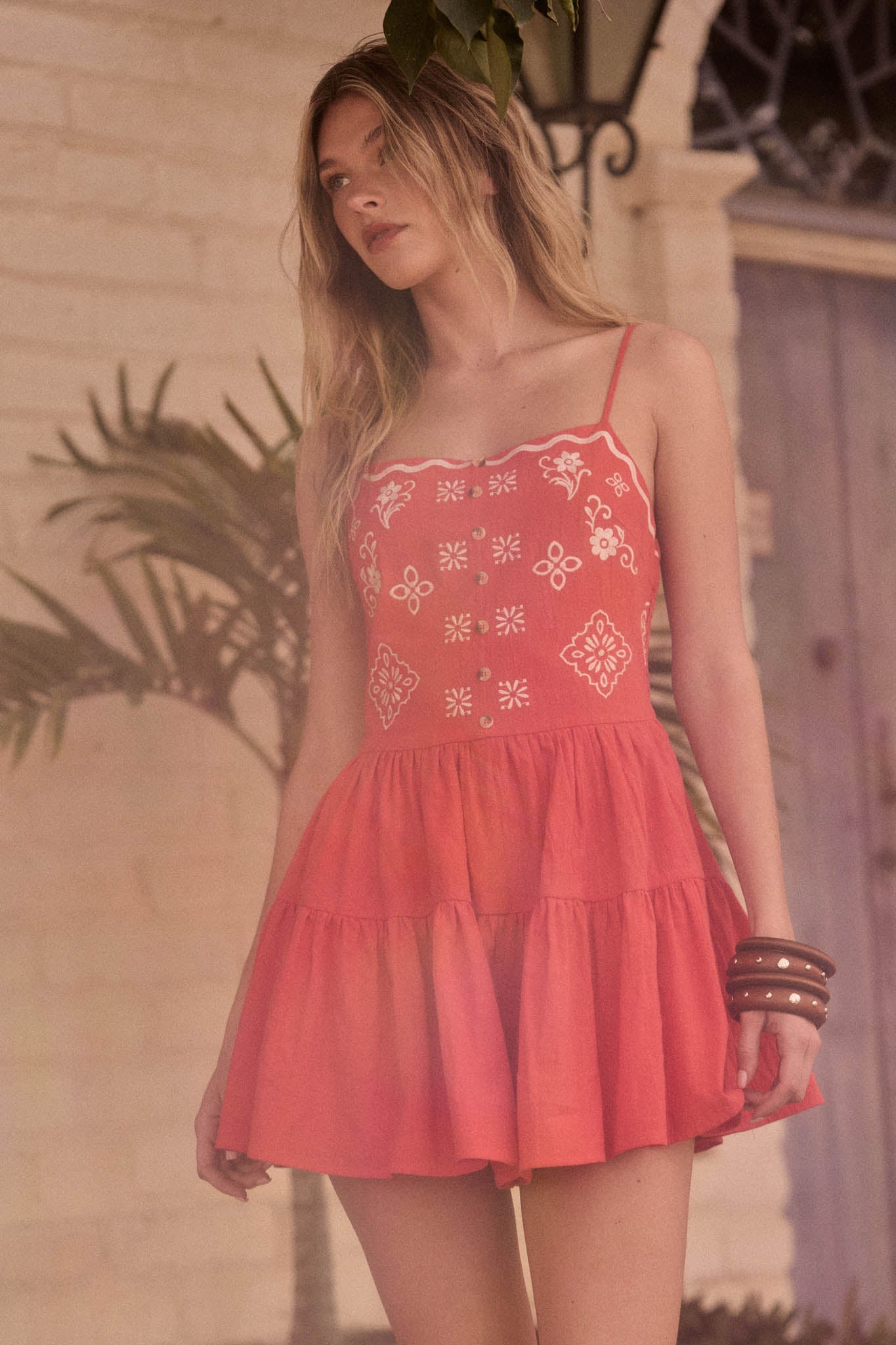 Embroidered Garden Cotton Tiered Ruffle Romper