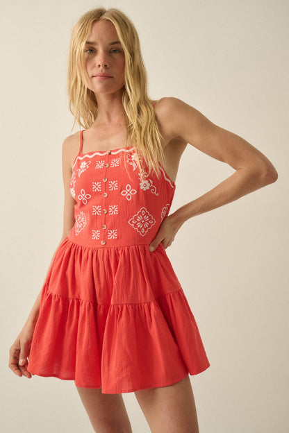 Embroidered Garden Cotton Tiered Ruffle Romper