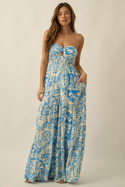 Nomad Days Abstract Floral-Print Strapless Jumpsuit
