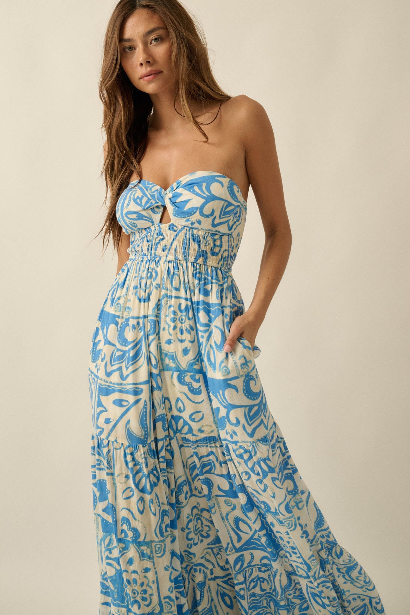 Nomad Days Abstract Floral-Print Strapless Jumpsuit