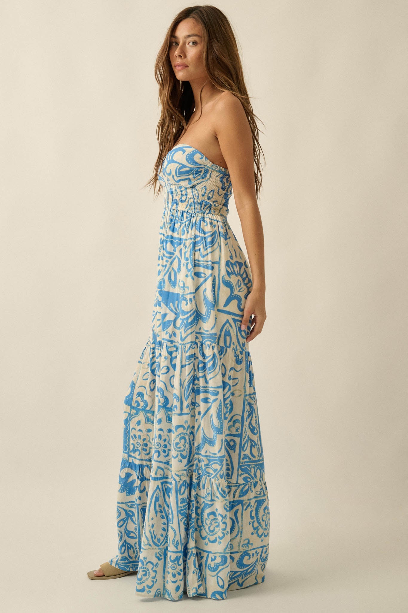 Nomad Days Abstract Floral-Print Strapless Jumpsuit
