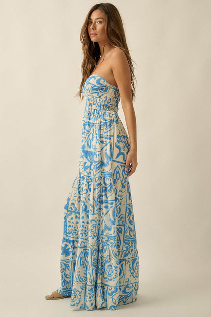 Nomad Days Abstract Floral-Print Strapless Jumpsuit