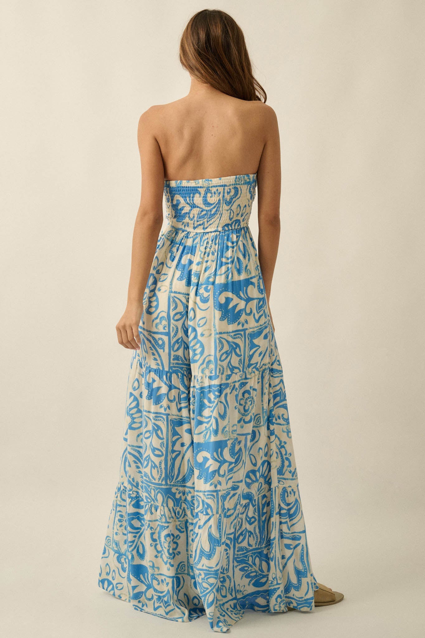 Nomad Days Abstract Floral-Print Strapless Jumpsuit