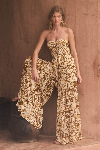 Nomad Days Abstract Floral-Print Strapless Jumpsuit