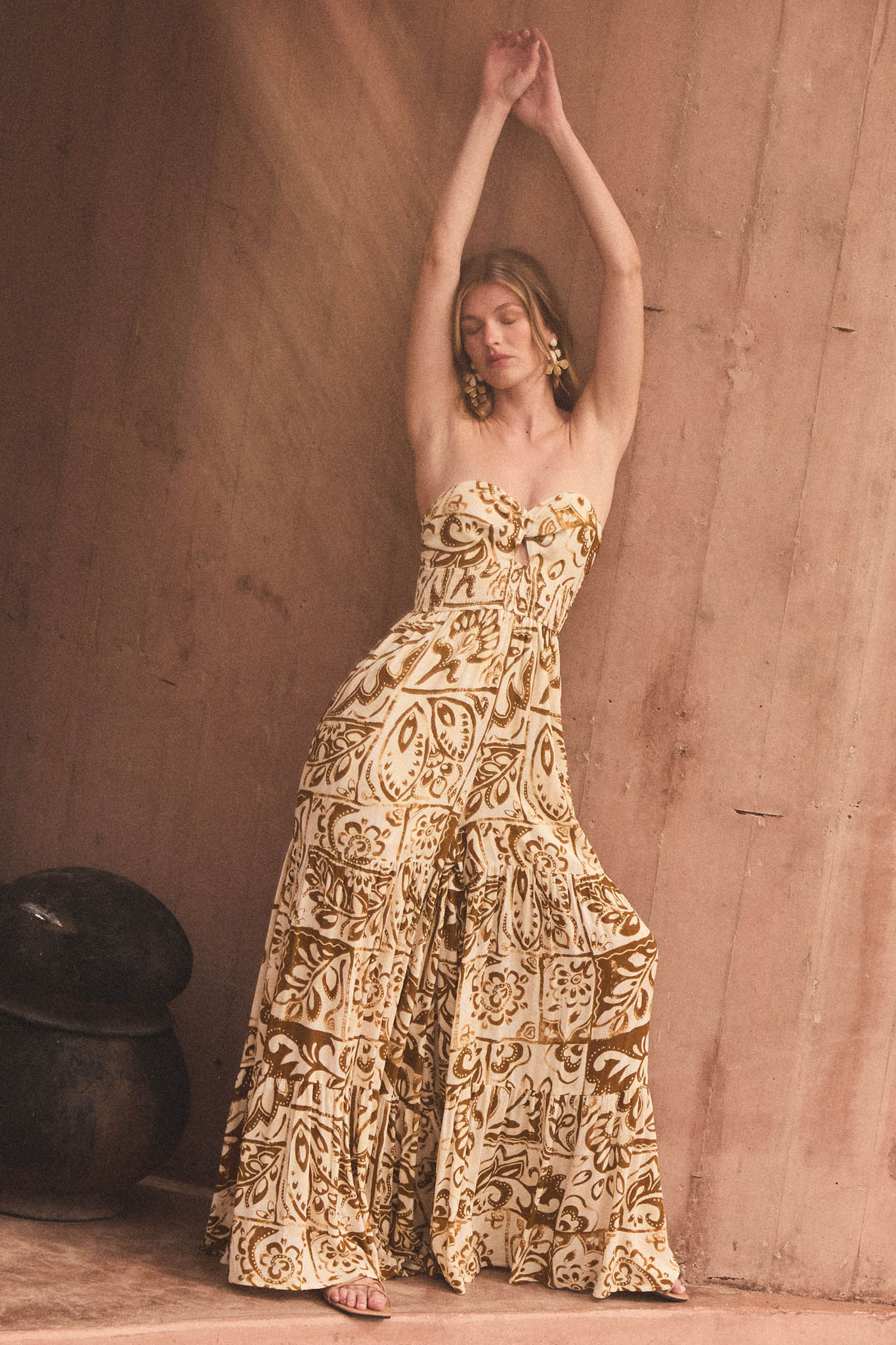 Nomad Days Abstract Floral-Print Strapless Jumpsuit