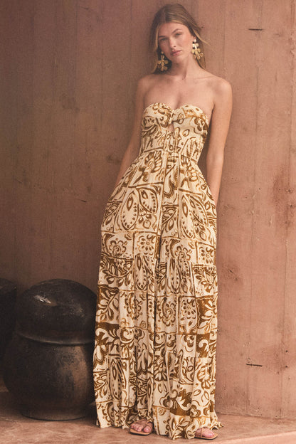 Nomad Days Abstract Floral-Print Strapless Jumpsuit