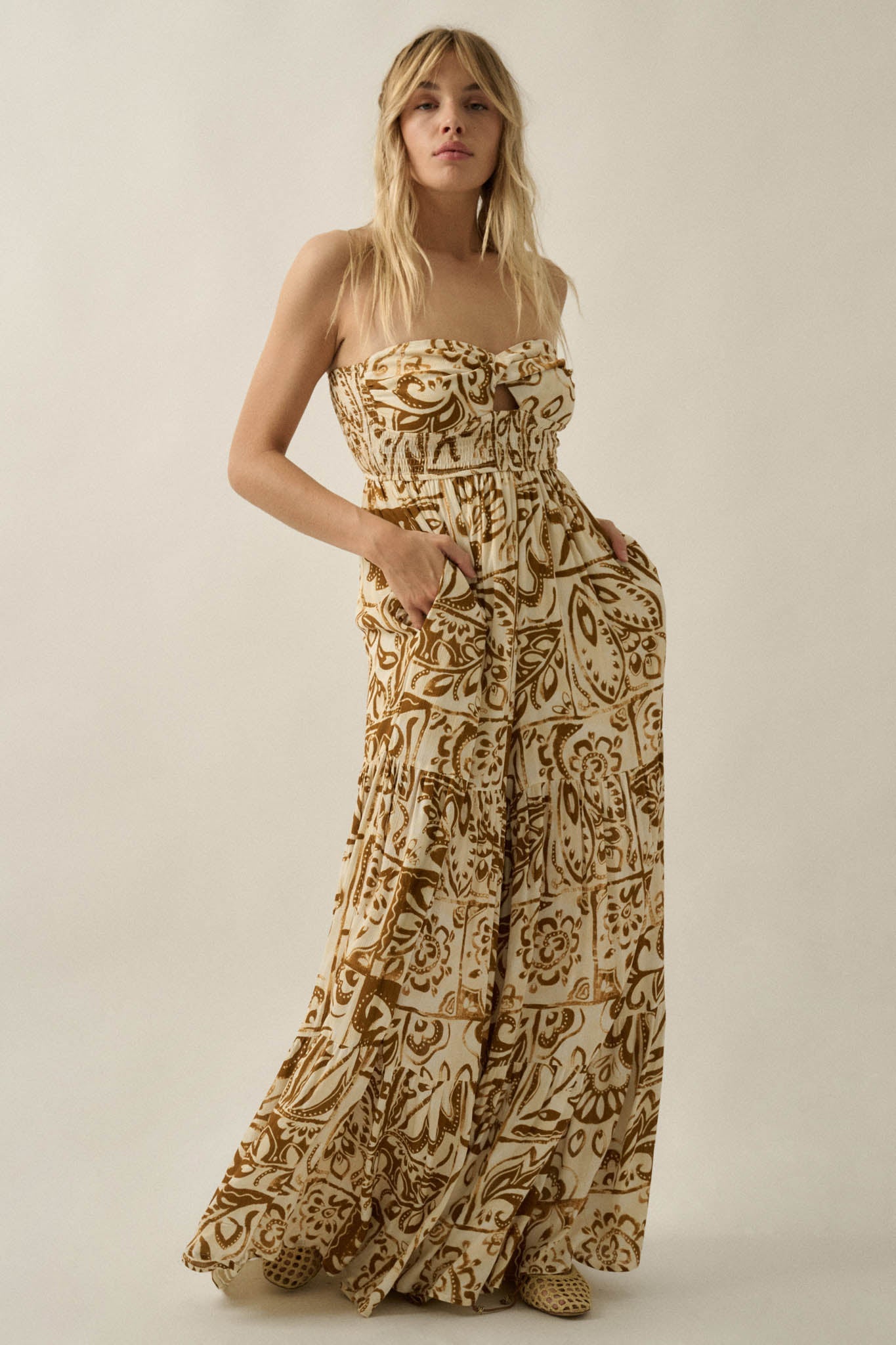 Nomad Days Abstract Floral-Print Strapless Jumpsuit