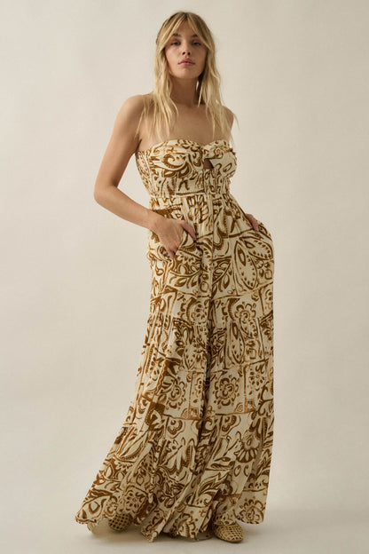 Nomad Days Abstract Floral-Print Strapless Jumpsuit