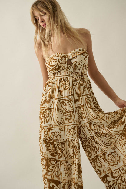 Nomad Days Abstract Floral-Print Strapless Jumpsuit