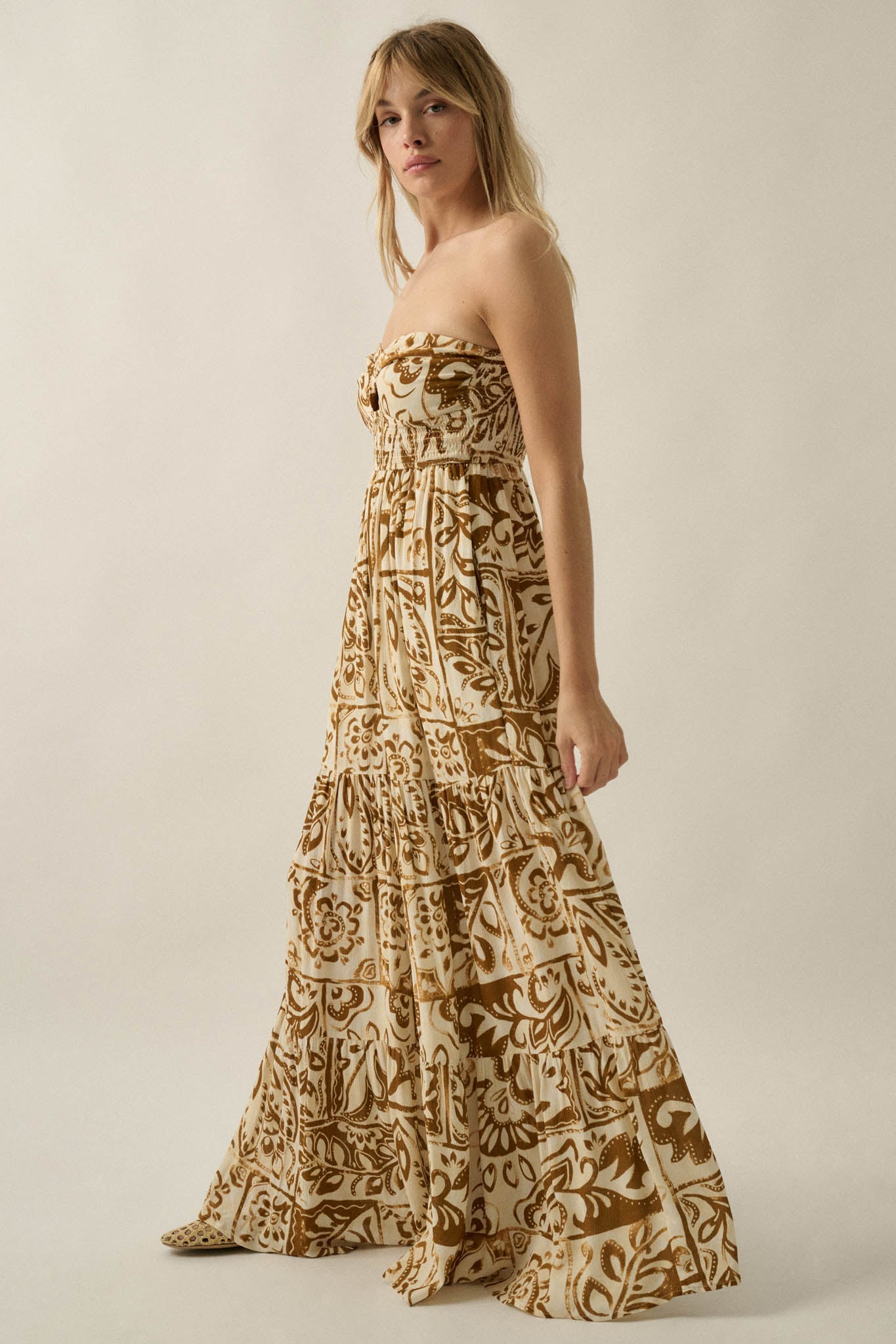 Nomad Days Abstract Floral-Print Strapless Jumpsuit