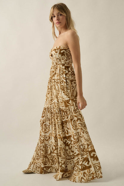 Nomad Days Abstract Floral-Print Strapless Jumpsuit