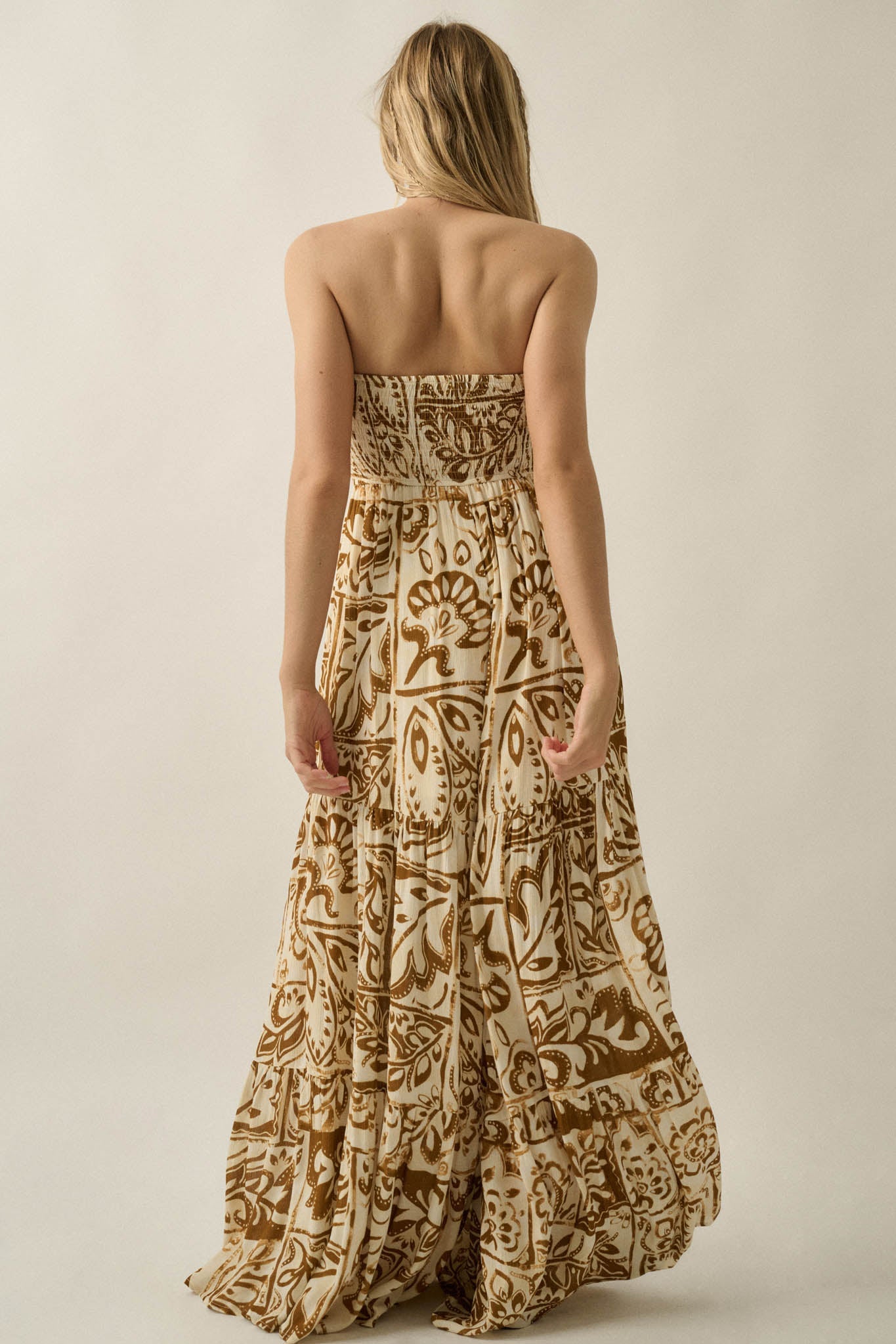 Nomad Days Abstract Floral-Print Strapless Jumpsuit
