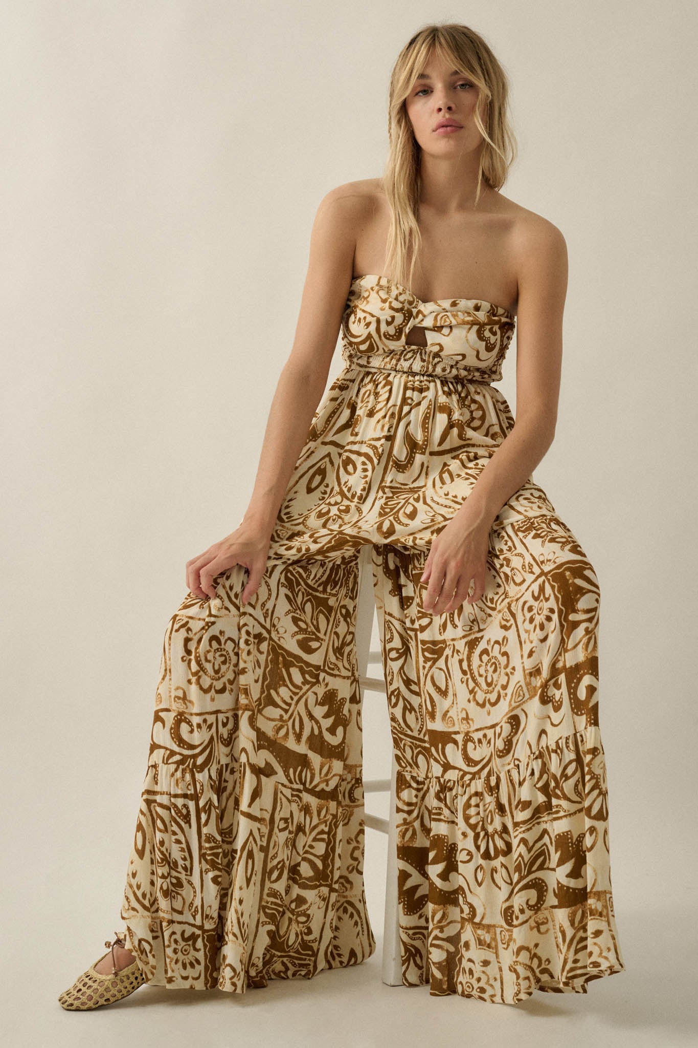 Nomad Days Abstract Floral-Print Strapless Jumpsuit