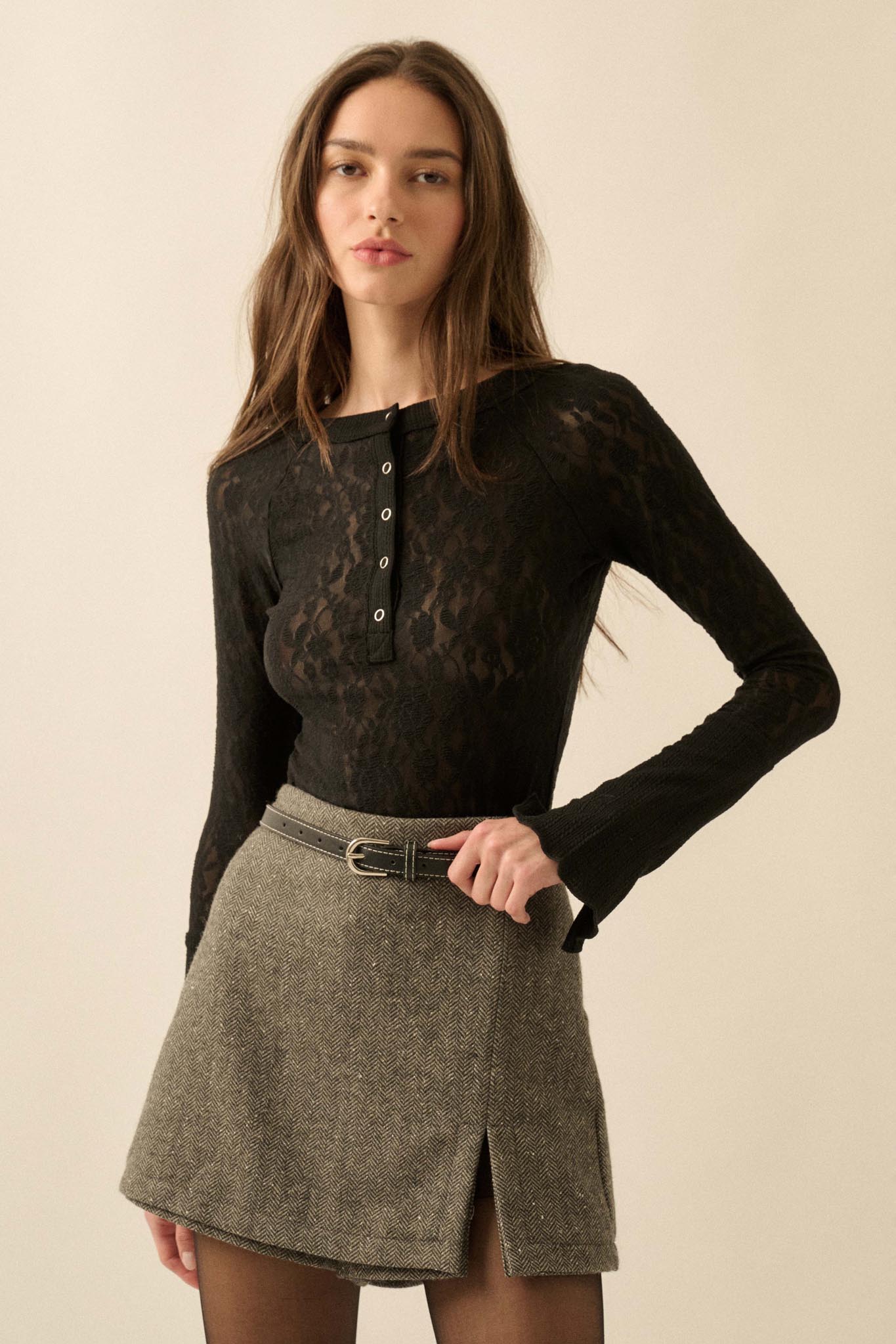 Posh Life Herringbone Tweed Mini Skort