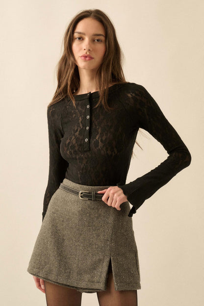 Posh Life Herringbone Tweed Mini Skort
