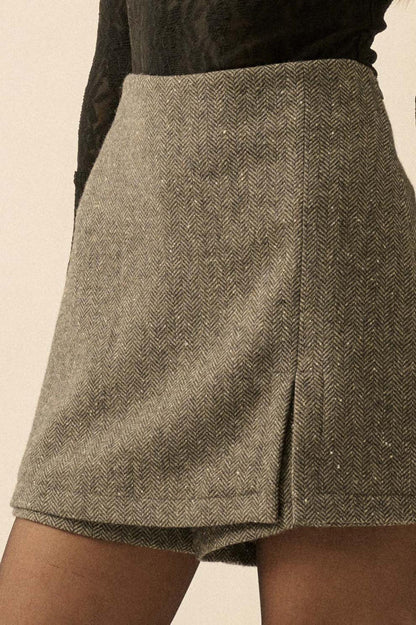 Posh Life Herringbone Tweed Mini Skort